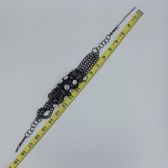 Vintage 80s Gunmetal Gray Silver Toned Necklace Cluster Bib Large Multi Strand - Picture 7 of 7